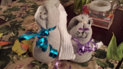 These are the sock bunnies - far better results, though the one on the right looks a little Donnie Darko.